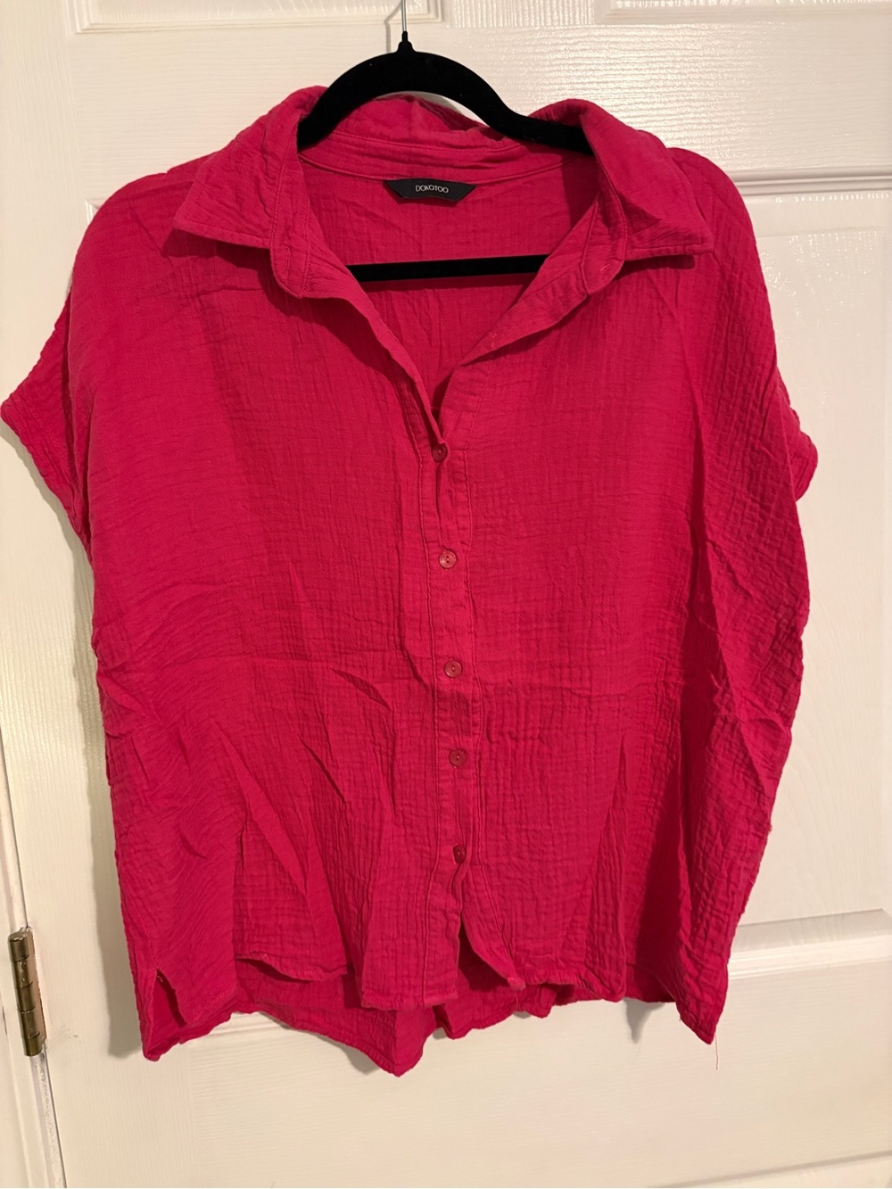 Women’s Button-Up Gauze Shirt - Hot Pink